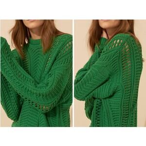 BA&SH Green Knit Crewneck Cotton Sweater Size 8
